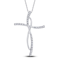 Load image into Gallery viewer, 14kt White Gold Womens Round Diamond Cross Pendant 1/10 Cttw
