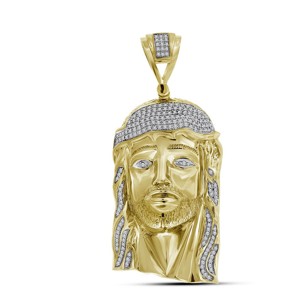 10kt Yellow Gold Mens Round Diamond Jesus Face Charm Pendant 1.00 Cttw