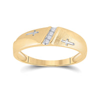Load image into Gallery viewer, 14kt Yellow Gold Mens Round Diamond Wedding Cross Band Ring 1/20 Cttw
