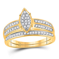Load image into Gallery viewer, 10kt Yellow Gold His Hers Round Diamond Cluster Matching Wedding Set 1/4 Cttw
