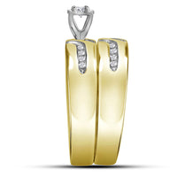 Load image into Gallery viewer, 14kt Yellow Gold His Hers Round Diamond Solitaire Matching Wedding Set 1/4 Cttw
