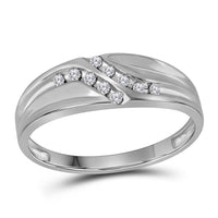 Load image into Gallery viewer, 10kt White Gold Mens Round Diamond Double Row Slender Wedding Band 1/8 Cttw
