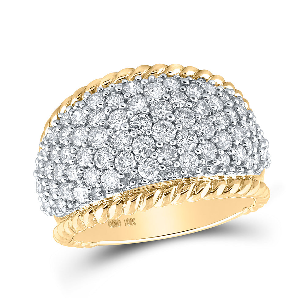 10kt Yellow Gold Womens Round Diamond Pave Rope Band Ring 2 Cttw