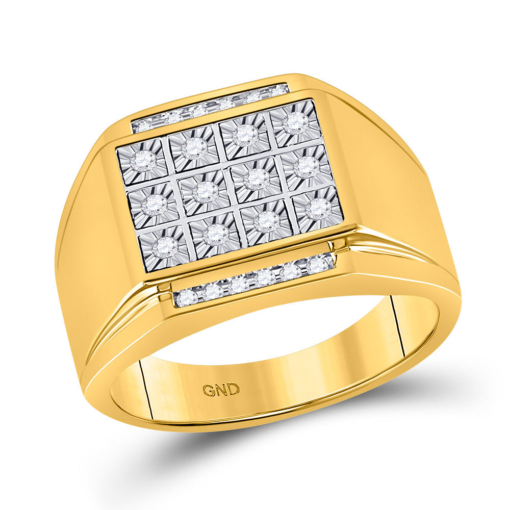 10kt Yellow Gold Mens Round Diamond Square Cluster Ring 1/4 Cttw