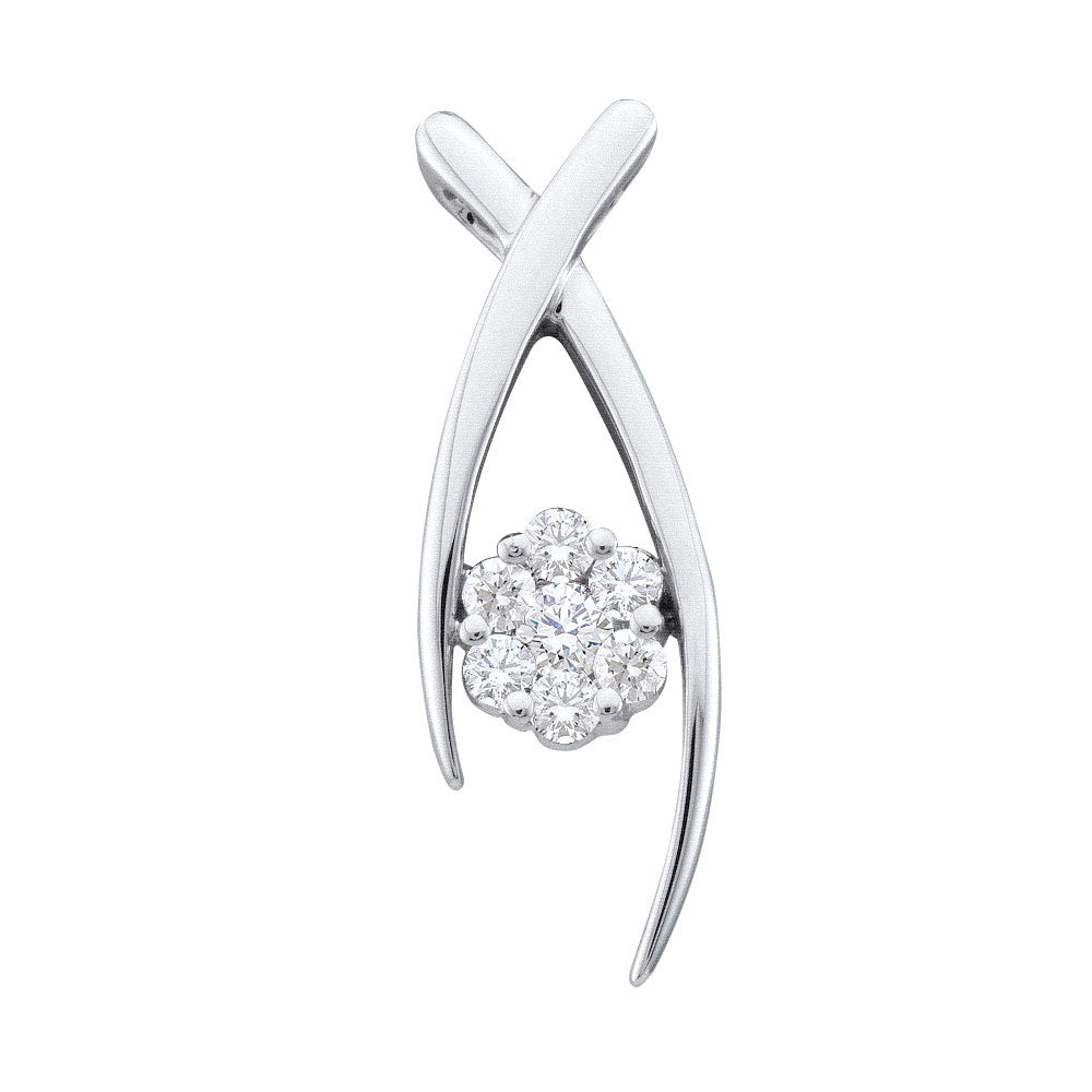10kt White Gold Womens Round Diamond Flower Cluster Pendant 1/4 Cttw