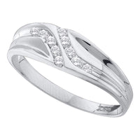 Load image into Gallery viewer, 14kt White Gold Mens Round Diamond Double Row Slender Wedding Band 1/8 Cttw
