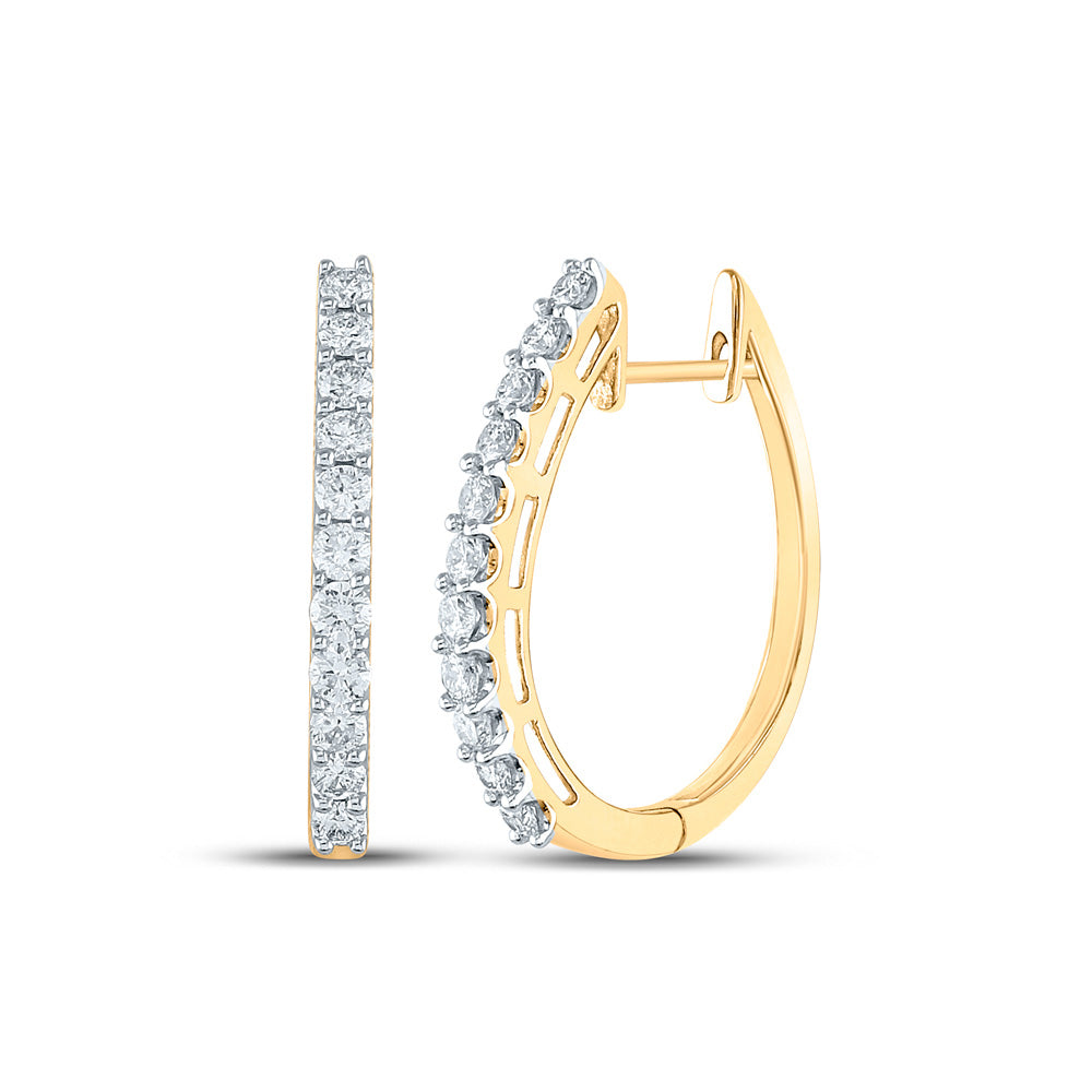 14kt Yellow Gold Womens Round Diamond Single Row Hoop Earrings 1 Cttw