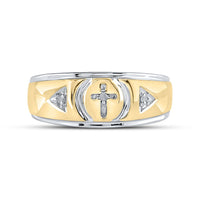 Load image into Gallery viewer, Yellow-tone Sterling Silver Mens Round Diamond Cross Wedding Band Ring 1/20 Cttw
