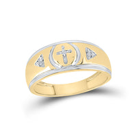 Load image into Gallery viewer, Yellow-tone Sterling Silver Mens Round Diamond Cross Wedding Band Ring 1/20 Cttw
