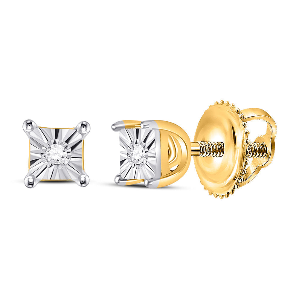 Yellow-tone Sterling Silver Womens Round Diamond Solitaire Earrings .01 Cttw