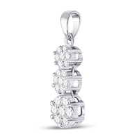 Load image into Gallery viewer, 14kt White Gold Womens Round Diamond Triple Flower Cluster Pendant 3/4 Cttw
