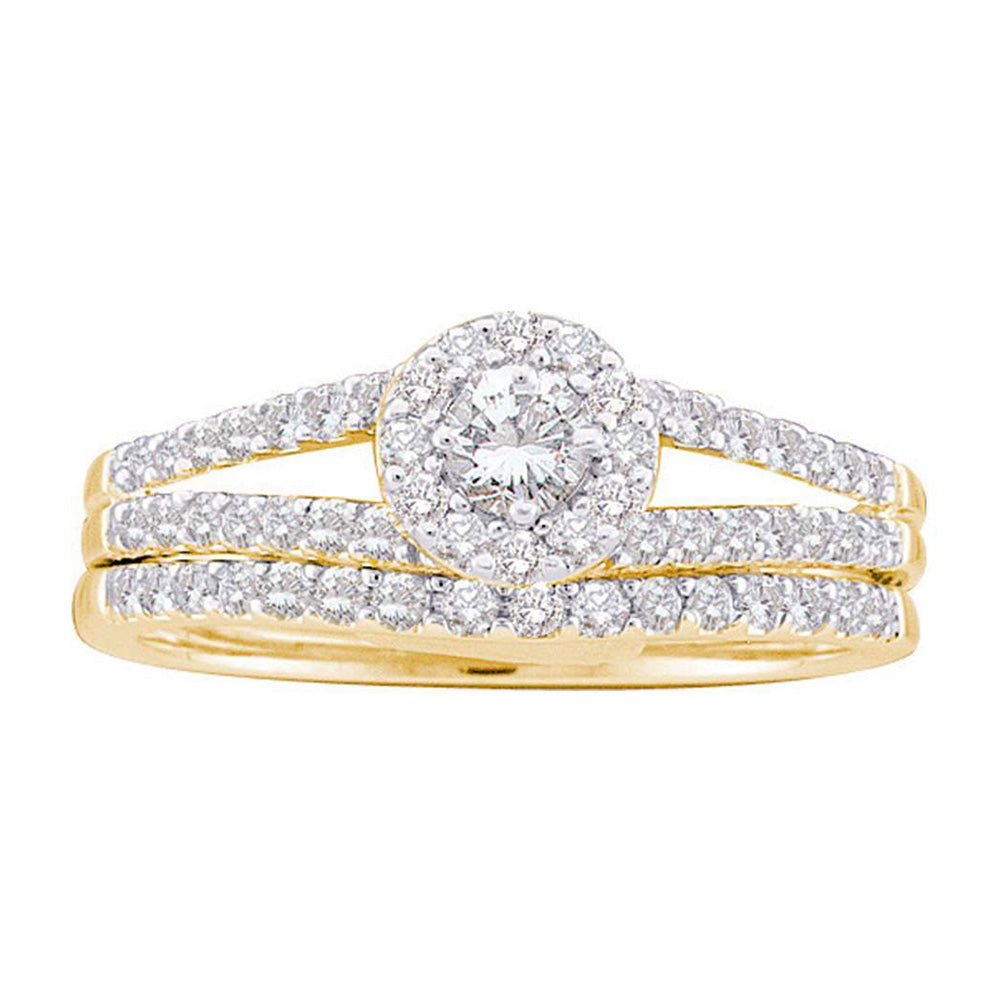 14kt Yellow Gold Round Diamond Split-Shank Bridal Wedding Ring Band Set 5/8 Cttw