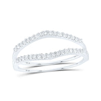 Load image into Gallery viewer, 14kt White Gold Womens Round Diamond Ring Guard Wrap Enhancer Wedding Band 1/4 Cttw
