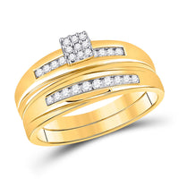 Load image into Gallery viewer, 14kt Yellow Gold His Hers Round Diamond Cluster Matching Wedding Set 1/2 Cttw
