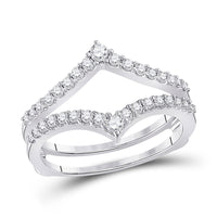 Load image into Gallery viewer, 14kt White Gold Womens Round Diamond Ring Guard Wrap Enhancer Wedding Band 1/2 Cttw
