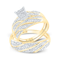 Load image into Gallery viewer, 10kt Yellow Gold His Hers Round Diamond Square Matching Wedding Set 1/3 Cttw
