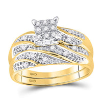 Load image into Gallery viewer, 14kt Yellow Gold His Hers Round Diamond Square Matching Wedding Set 1/3 Cttw
