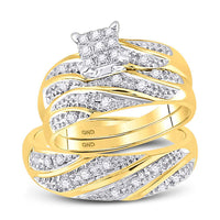 Load image into Gallery viewer, 14kt Yellow Gold His Hers Round Diamond Square Matching Wedding Set 1/3 Cttw
