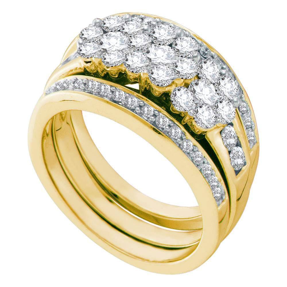 14kt Yellow Gold Round Diamond Bridal Wedding Ring Band Set 1-1/2 Cttw