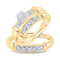 Load image into Gallery viewer, Yellow-tone Sterling Silver His Hers Round Diamond Matching Wedding Set 1/20 Cttw
