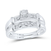 Load image into Gallery viewer, Sterling Silver His Hers Round Diamond Solitaire Matching Wedding Set 1/20 Cttw
