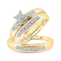 Load image into Gallery viewer, 10kt Yellow Gold His Hers Round Diamond Cluster Matching Wedding Set 1/5 Cttw
