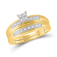Load image into Gallery viewer, 14kt Yellow Gold His Hers Round Diamond Square Matching Wedding Set 1/5 Cttw
