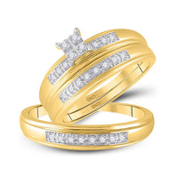 Load image into Gallery viewer, 14kt Yellow Gold His Hers Round Diamond Square Matching Wedding Set 1/5 Cttw
