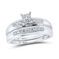 Load image into Gallery viewer, 10kt White Gold His Hers Round Diamond Cluster Matching Wedding Set 1/5 Cttw
