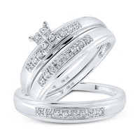 Load image into Gallery viewer, 10kt White Gold His Hers Round Diamond Cluster Matching Wedding Set 1/5 Cttw
