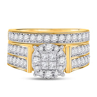 Load image into Gallery viewer, 14kt Yellow Gold Princess Diamond Bridal Wedding Ring Band Set 1-1/3 Cttw
