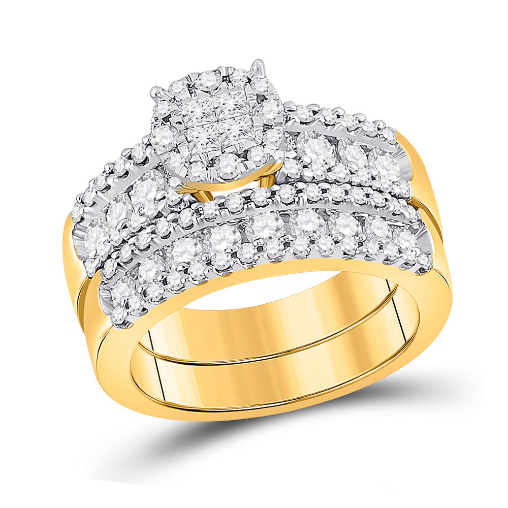 14kt Yellow Gold Princess Diamond Bridal Wedding Ring Band Set 1-3/4 Cttw