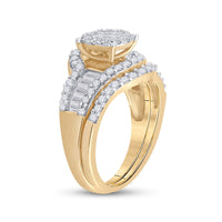 Load image into Gallery viewer, 14kt Yellow Gold Princess Diamond Bridal Wedding Ring Band Set 1-1/4 Cttw
