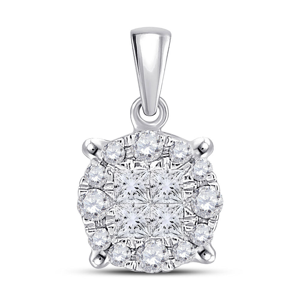 14kt White Gold Womens Princess Diamond Cluster Pendant 1/4 Cttw