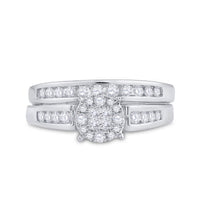 Load image into Gallery viewer, 14kt White Gold Princess Diamond Bridal Wedding Ring Band Set 1/2 Cttw

