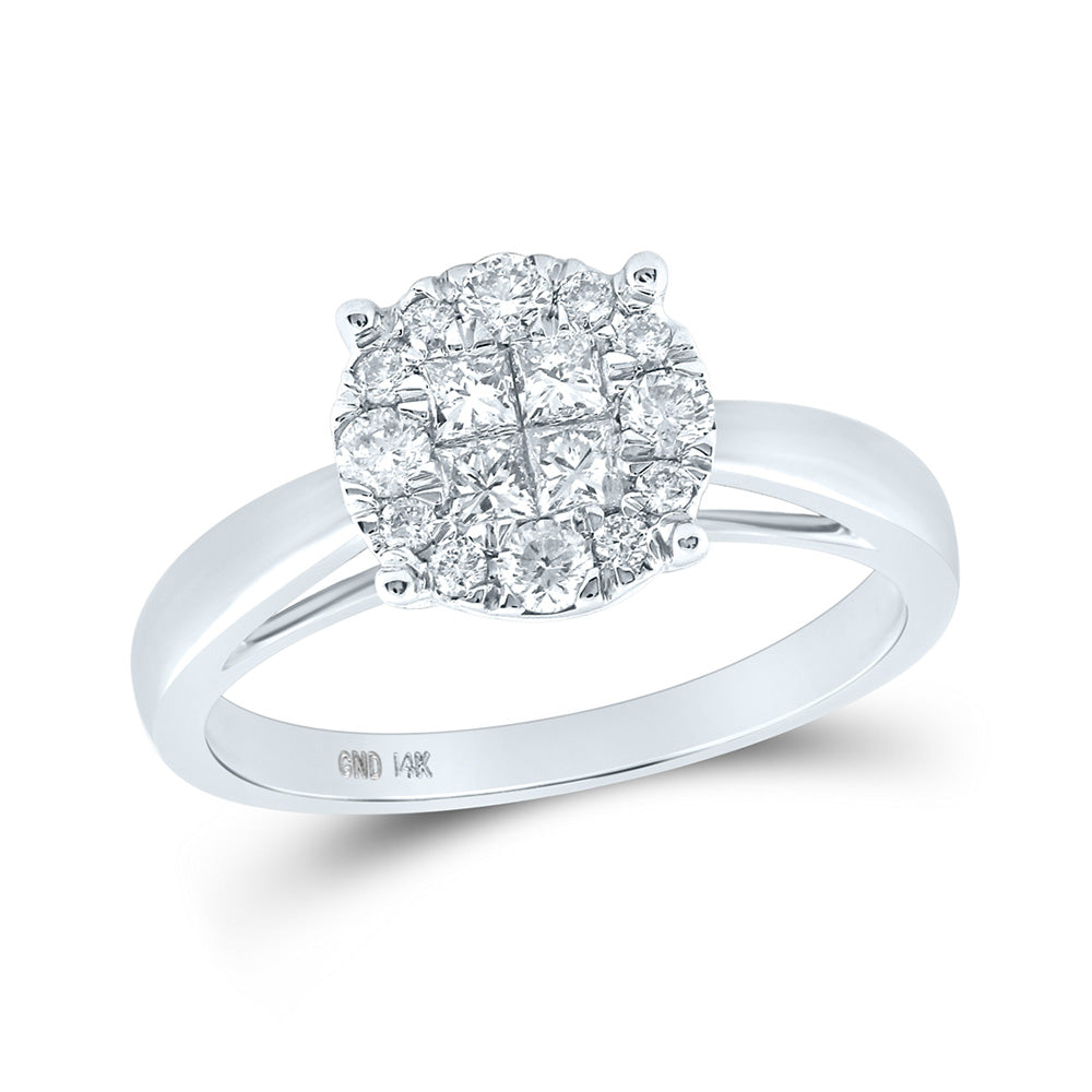 14kt White Gold Princess Diamond Cluster Bridal Wedding Engagement Ring 1/2 Cttw