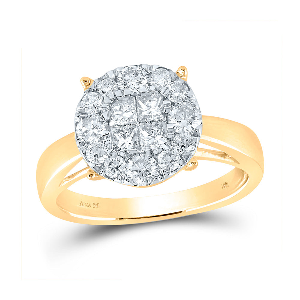 14kt Yellow Gold Princess Diamond Cluster Bridal Wedding Engagement Ring 1 Cttw