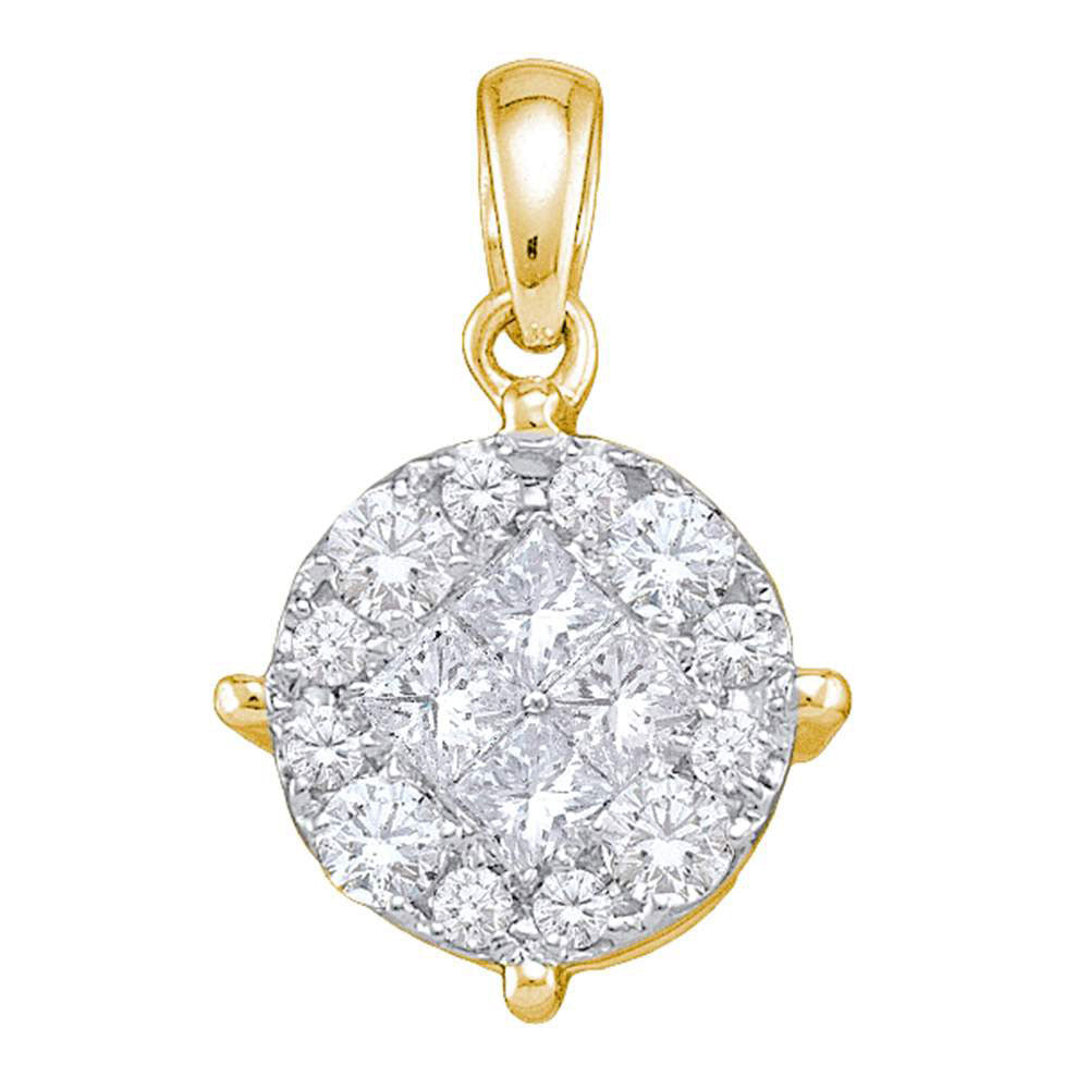 14kt Yellow Gold Womens Princess Diamond Cluster Pendant 2 Cttw
