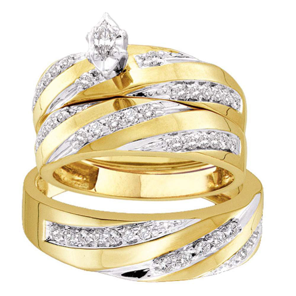 14kt Yellow Gold His Hers Marquise Diamond Solitaire Matching Wedding Set 3/4 Cttw