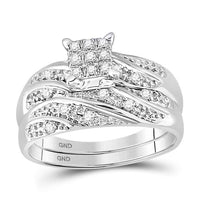 Load image into Gallery viewer, 14kt White Gold His Hers Round Diamond Square Matching Wedding Set 1/3 Cttw
