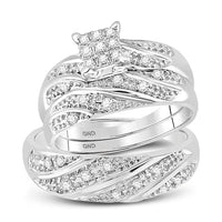 Load image into Gallery viewer, 14kt White Gold His Hers Round Diamond Square Matching Wedding Set 1/3 Cttw
