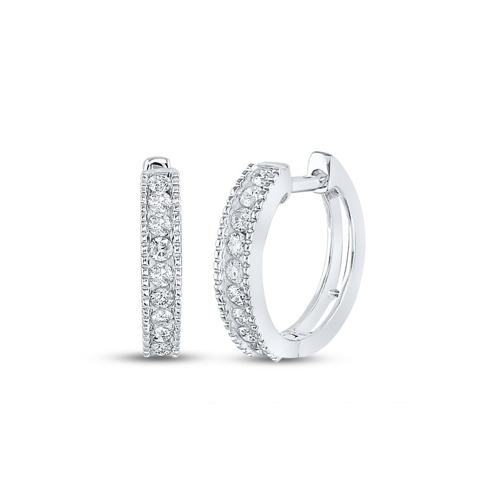 14kt White Gold Womens Round Diamond Hoop Earrings 1/4 Cttw