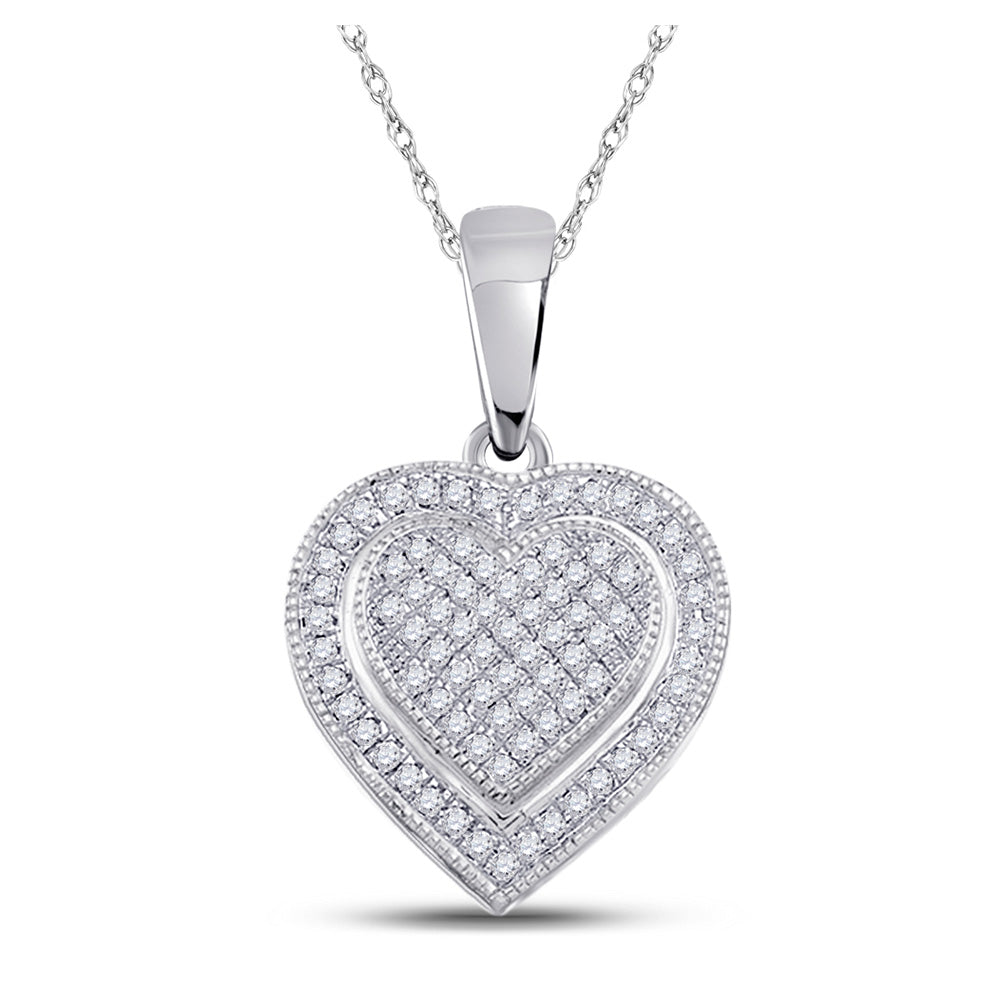 10kt White Gold Womens Round Diamond Heart Pendant 1/6 Cttw