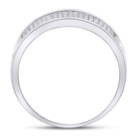 Load image into Gallery viewer, 10k White Gold Mens Round Diamond Micropave Wedding Anniversary Band Ring 1/3 Cttw
