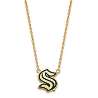 Load image into Gallery viewer, Sterling Silver Gold-pltd NHL LogoArt Seattle Kraken Lg Enamel Necklace
