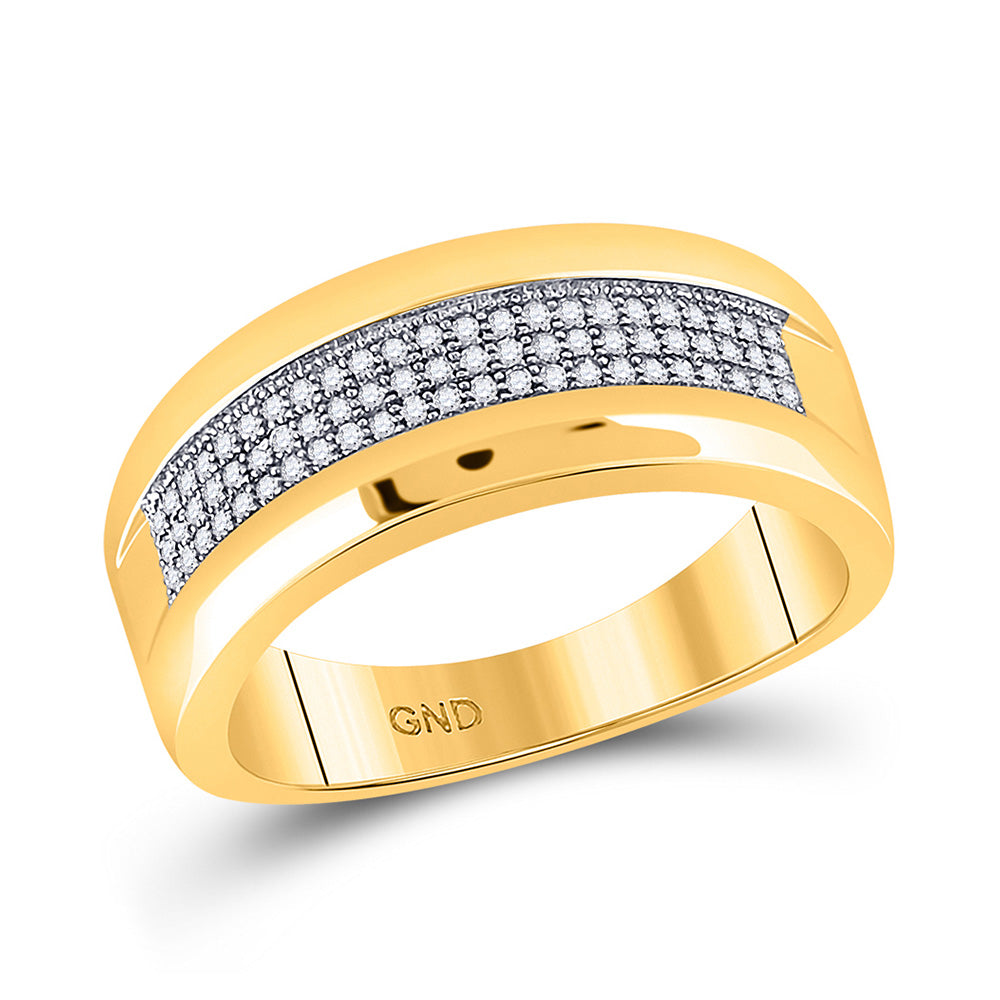 10kt Yellow Gold Mens Round Pave-set Diamond Wedding Band Ring 1/4 Cttw