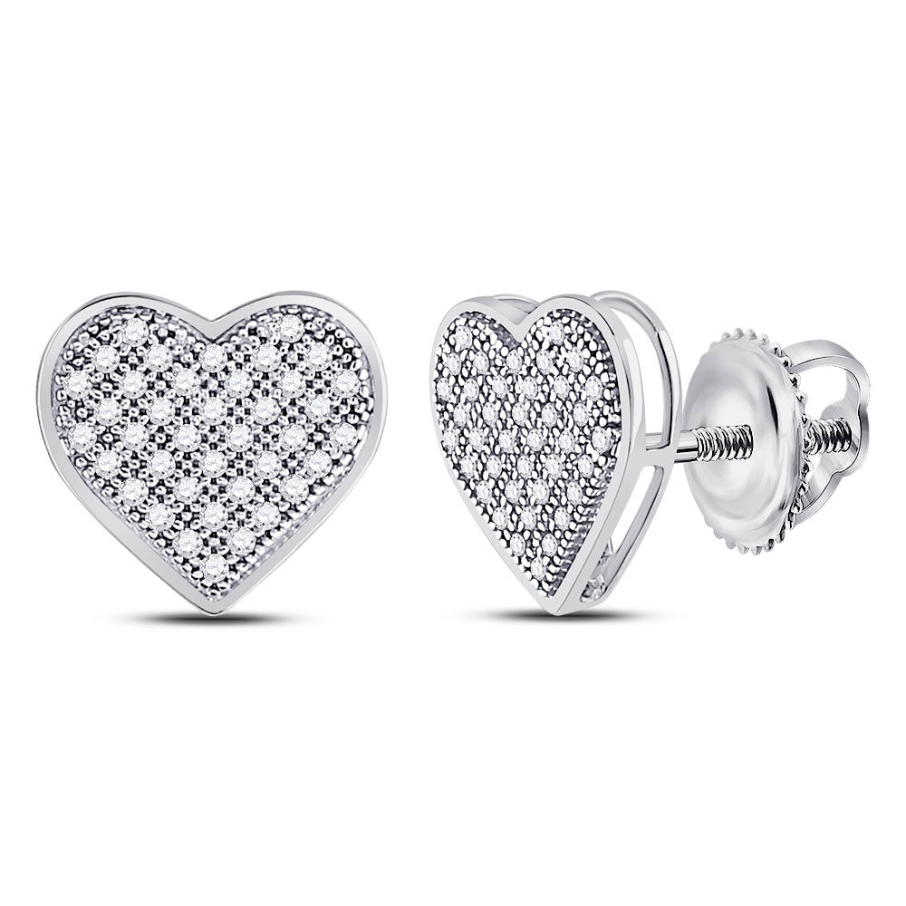 10kt White Gold Womens Round Diamond Heart Earrings 1/5 Cttw