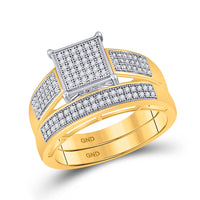 Load image into Gallery viewer, 10kt Yellow Gold His Hers Round Diamond Square Matching Wedding Set 5/8 Cttw
