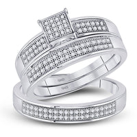 Load image into Gallery viewer, 10kt White Gold His Hers Round Diamond Cluster Matching Wedding Set 1/3 Cttw

