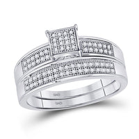 Load image into Gallery viewer, 10kt White Gold His Hers Round Diamond Cluster Matching Wedding Set 1/3 Cttw
